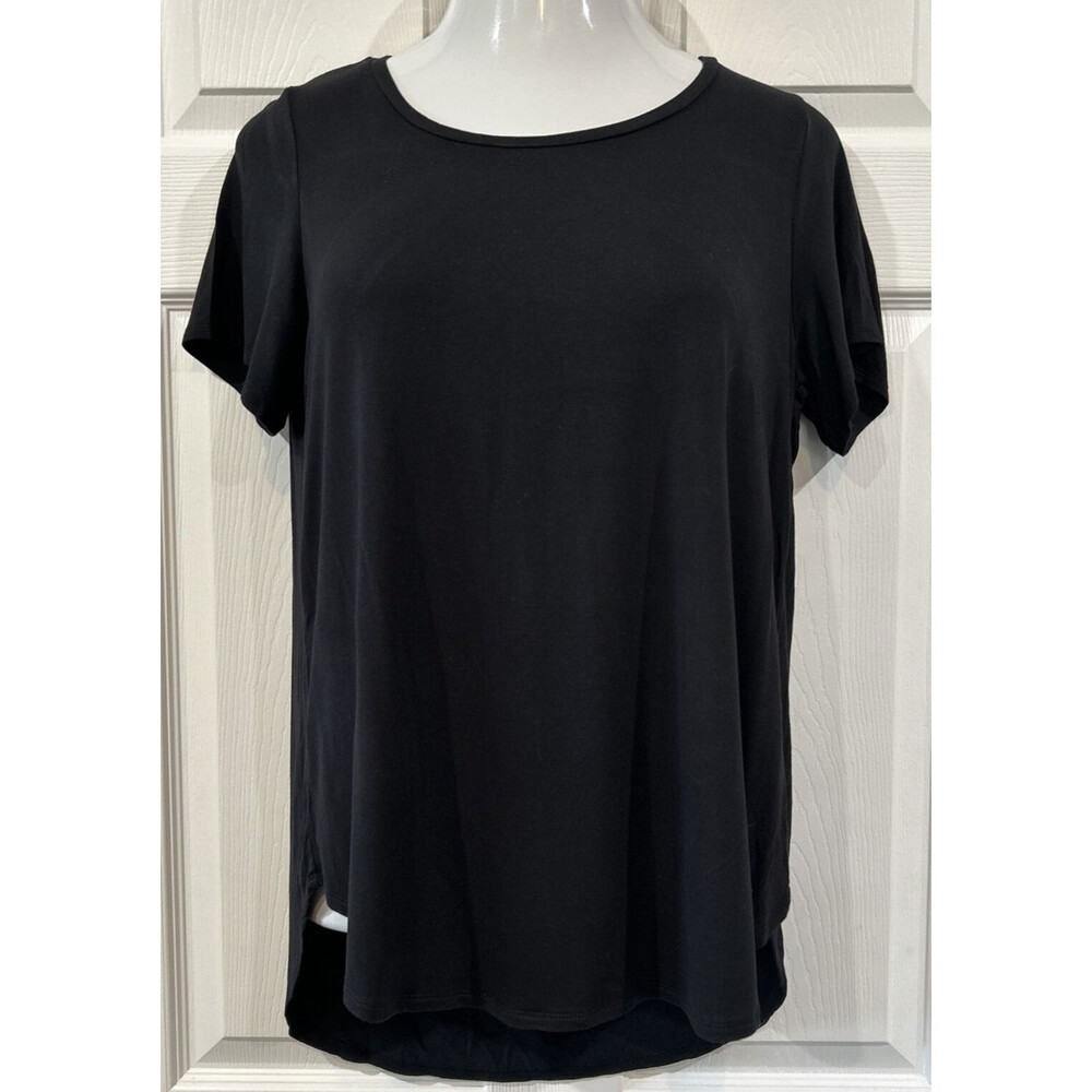 Alfani Black Stretchy Rayon Shirt Blouse Top Rounded Hemline 0X